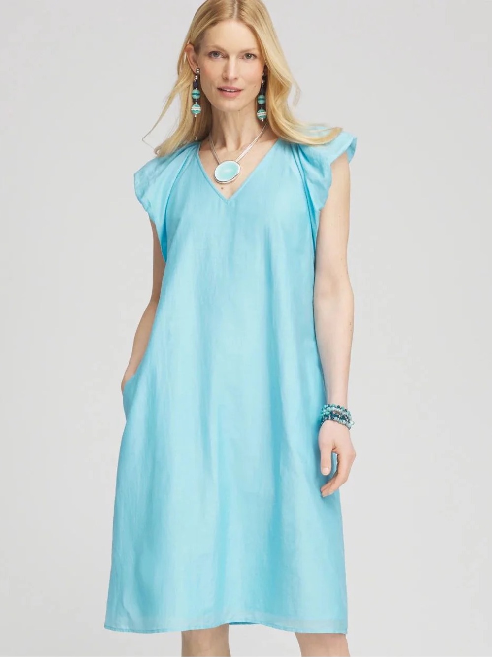 Chico's Sky Blue Flutter-Sleeve Midi Dress